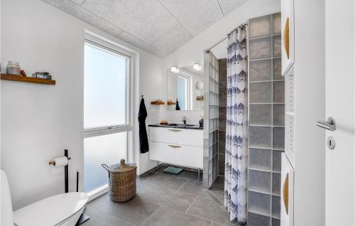 y baño con aseo, lavabo y ducha. en Beautiful Home In Hejls With Wifi, en Hejls