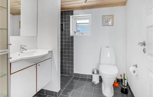 a bathroom with a white toilet and a sink at Beautiful Home In Storvorde With 3 Bedrooms, Sauna And Wifi in Egense