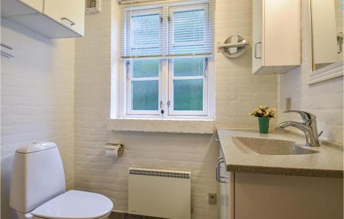 ØhuseにあるLovely Home In Ulfborg With Kitchenのバスルーム(トイレ、洗面台付)、窓が備わります。