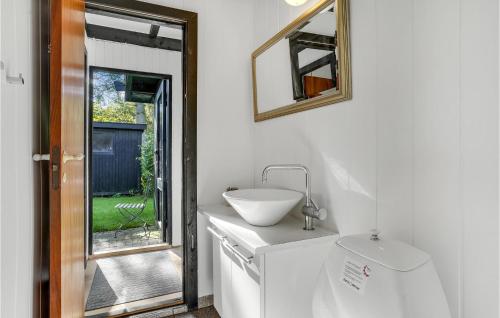 a white bathroom with a sink and a mirror at Amazing Home In Jgerspris With 3 Bedrooms And Wifi in Jægerspris