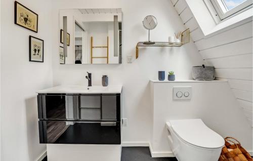 La salle de bains est pourvue d'un lavabo et de toilettes. dans l'établissement Nice Home In Fars With Wifi And 2 Bedrooms, à Farsø