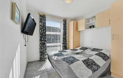 BjerregårdにあるCozy Apartment In Hvide Sande With Kitchenのベッドルーム(ベッド1台、テレビ、窓付)