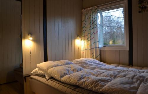 ジルレジェにあるAmazing Home In Gilleleje With 3 Bedrooms, Sauna And Wifiの窓付きの部屋のベッド1台分です。
