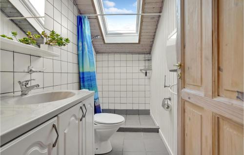 a bathroom with a toilet and a sink and a window at Lovely Home In Roslev With Wifi in Roslev
