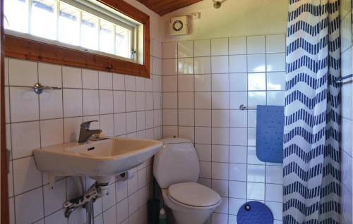 uma pequena casa de banho com lavatório e WC em Nice Home In Jgerspris With Wifi em Bakkegårde