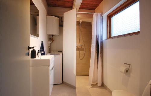 a bathroom with a toilet and a sink and a window at Pet Friendly Home In Haderslev With Wifi in Årø