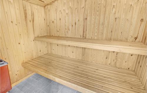 a wooden sauna with wooden shelves in it at Holiday Home Brunshusevej in Brydegård