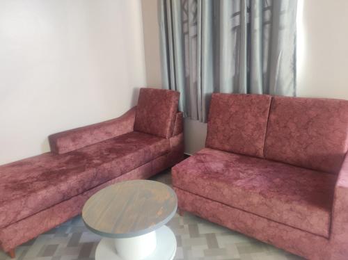ein Wohnzimmer mit einem Sofa und einem Tisch in der Unterkunft RS #10selous in Ukaranga