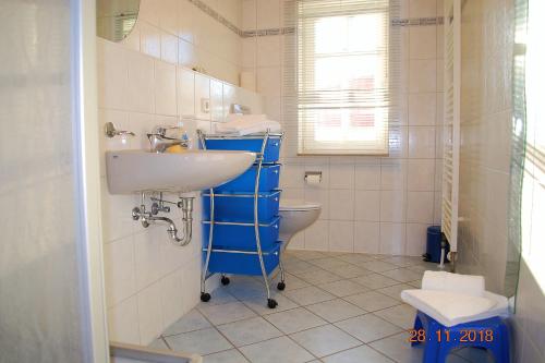 uma casa de banho com um lavatório e um WC em Feriendomizil-Goethestr-App-12 em Ahlbeck