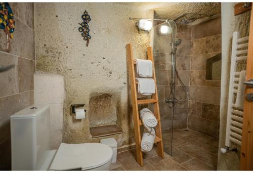 a bathroom with a toilet and a shower at Bala Cave House in Avanos