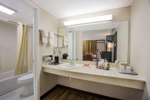 a bathroom with a sink and a toilet and a mirror at Econo Lodge in Live Oak
