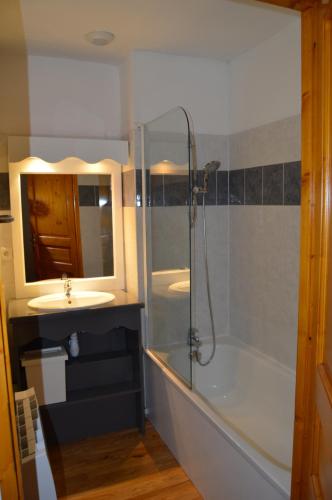 a bathroom with a shower and a sink at Chalet JL et DS , Pied des pistes, Valmeinier 1800, 10 pers. in Valmeinier