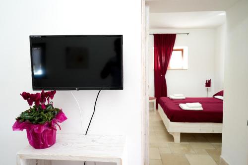 a living room with a flat screen tv on a wall at Antiche Dimore TerraRossa in Alberobello