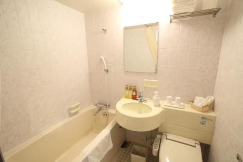 a bathroom with a sink and a toilet and a tub at Niigata Toei Hotel in Niigata