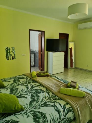 a bedroom with a large bed and a flat screen tv at Villa do Lago in Silves