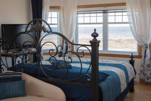 聖弗拉維的住宿－Villa CARPE DIEM，一间卧室配有一张床、一张沙发和一个窗口