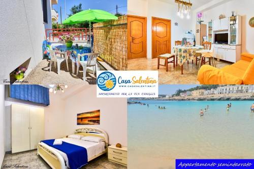 un collage di foto di una camera d'albergo con piscina di CasaSalentina a Santa Maria al Bagno