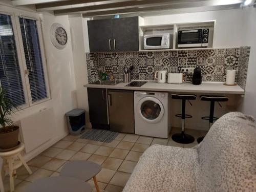 a kitchen with a washing machine in a kitchen at Cocooning in Samois-sur-Seine