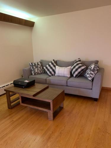 sala de estar con sofá y mesa de centro en #2 Cozy Queen size bedroom @New Brunswick NJ downtown en New Brunswick