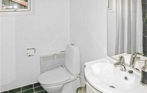 Baño blanco con aseo y lavamanos en Nice Home In Skibby With Kitchen, en Skibby