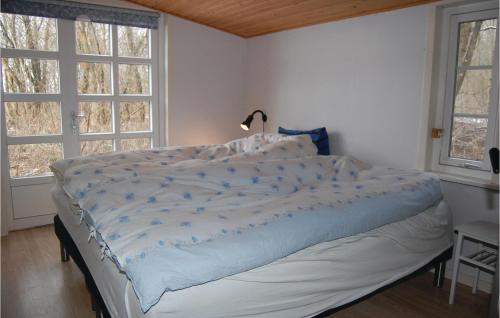 a large bed in a bedroom with two windows at Nice Home In Skrbk With Kitchen in Vestergård