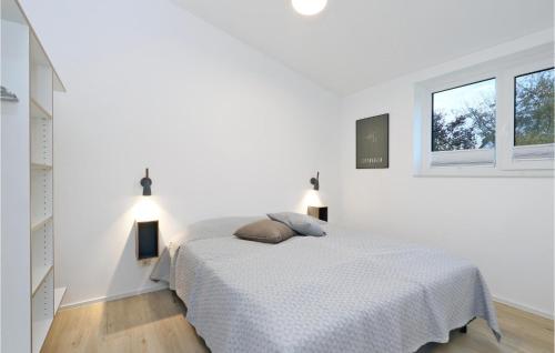 ein weißes Schlafzimmer mit einem Bett und zwei Fenstern in der Unterkunft Nice Home In Lembruch-dmmer See With Sauna in Lembruch