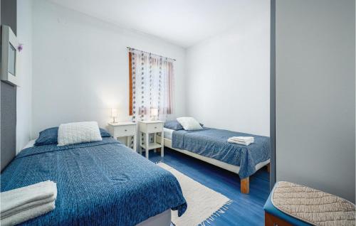 een slaapkamer met 2 bedden en een spiegel bij Nice Home In Svetvincenat With Outdoor Swimming Pool in Svetvinčenat