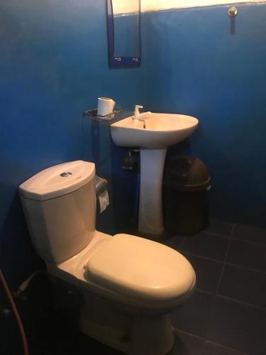 een badkamer met een wit toilet en een wastafel bij Noname Hostel And Cafe in Ella