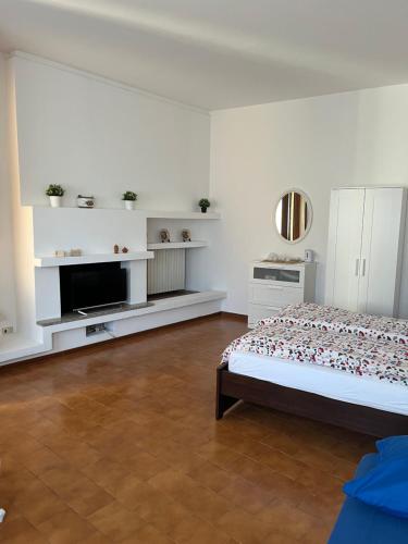 a bedroom with a bed and a flat screen tv at accogliente camera con bagno privato in Parabiago