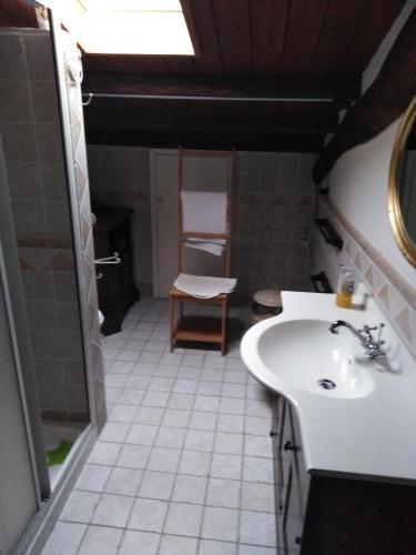 a bathroom with a sink and a shower and a mirror at Dimora Giosafatti in Ascoli Piceno