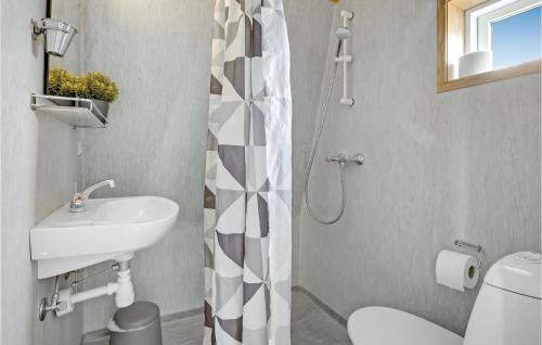 ein Bad mit einem Waschbecken, einem WC und einer Dusche in der Unterkunft 1 Bedroom Gorgeous Home In Kolding in Kolding