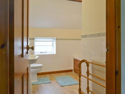 a bathroom with a toilet and a sink at Garden Farm Cottage in Ilam