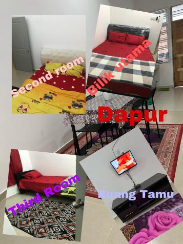 un collage de fotos de una habitación con cama y mesa en Izz Homestay Bachok, en Bachok