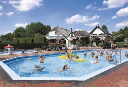 een groep mensen die in een zwembad spelen bij Luxe Lodgetent in Holten