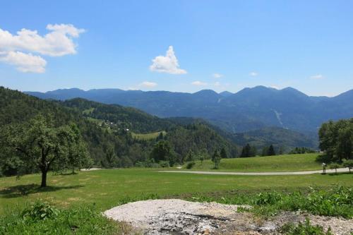 a view of a field with mountains in the background at Dandelion House in Podjelje