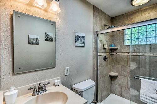 a bathroom with a sink and a shower at Serene Pensacola Vacation Rental with Gas Grill in Pensacola