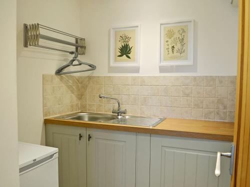 uma cozinha com um lavatório e um balcão em Bridge Cottage em New Channelkirk