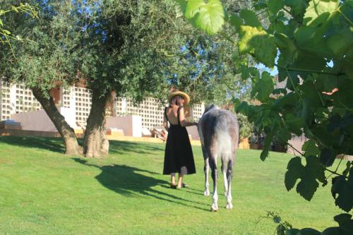 a woman standing next to a horse in a field at Vinha by NHôme in Ponte de Lima