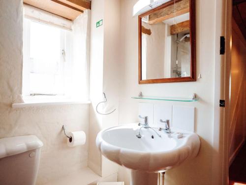 ein Badezimmer mit einem Waschbecken, einem Spiegel und einem WC in der Unterkunft The Corn Store - Uk6716 in Lydstep