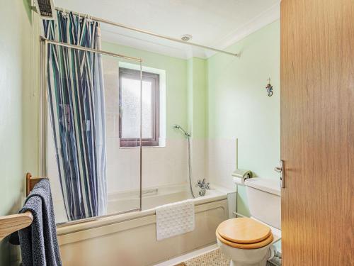 a bathroom with a tub and a toilet and a shower at Nightingale Cottage in Castle Acre