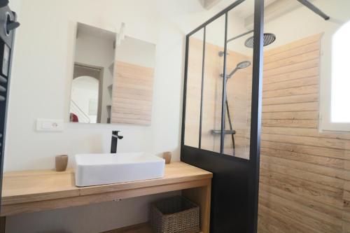 a bathroom with a sink and a shower at Le mas Sainte Marie in Venasque