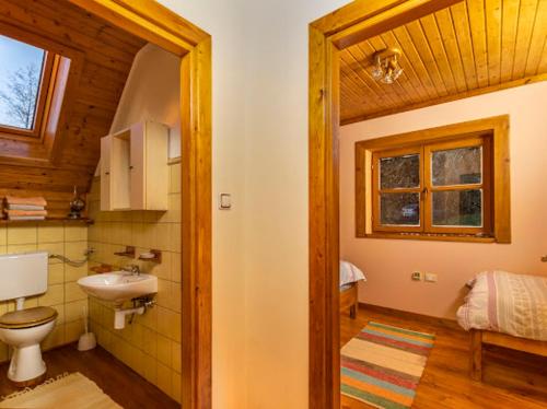 łazienka z toaletą i umywalką w obiekcie Holiday House Sofia w mieście Delnice