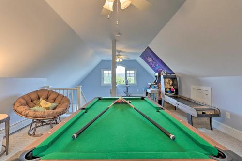 a living room with a pool table and a room with a ceiling at Large Yard and Games Edgewater Escape in Paupack! in Paupack