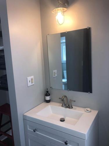 a bathroom with a sink and a mirror at Chic Retreat in Downtown St Augustine in St. Augustine