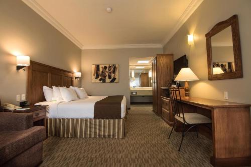 a hotel room with a bed and a desk at Fresno Galerias in Torreón