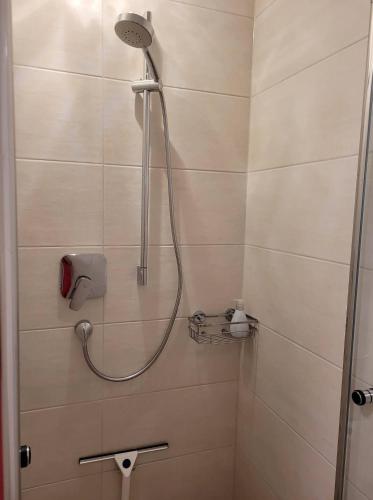 a shower with a shower head in a bathroom at Traumwohnung Füssen 22 in Füssen