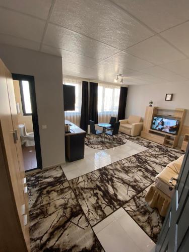 a large room with a living room and a television at Apartments EMIZA in Samokov