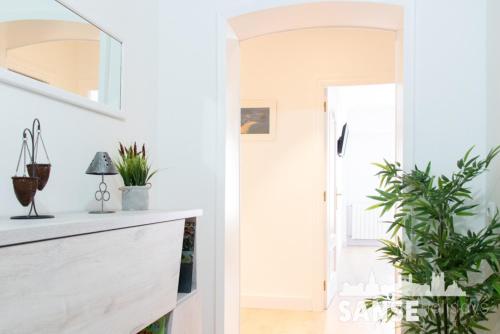 a living room with plants and a white wall at Apartamento Colón by SanSe Holidays in San Sebastián