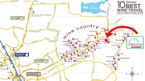 a map of the wine route in the wine country at Peppertree Lane Ranch -- Seven-Acre Ranch in the Heart of Wine Country in Temecula