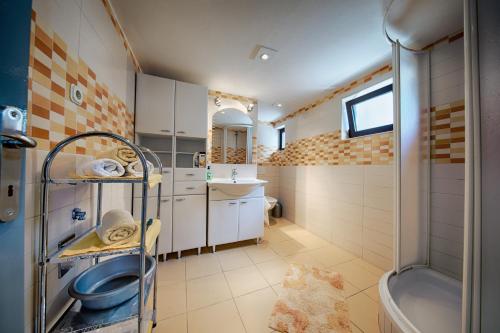 a bathroom with a shower and a sink at Apartments Mihojevic in Rukavac